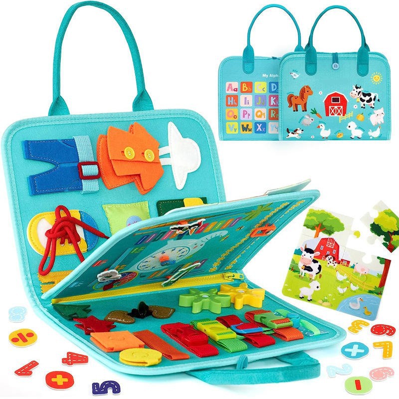 Montessori dinosaurio sentía tablero de aprendizaje ocupado Junta educación de la primera infancia niños Ilustración rompecabezas fieltro tablero de educación temprana Tablero de aprendizaje