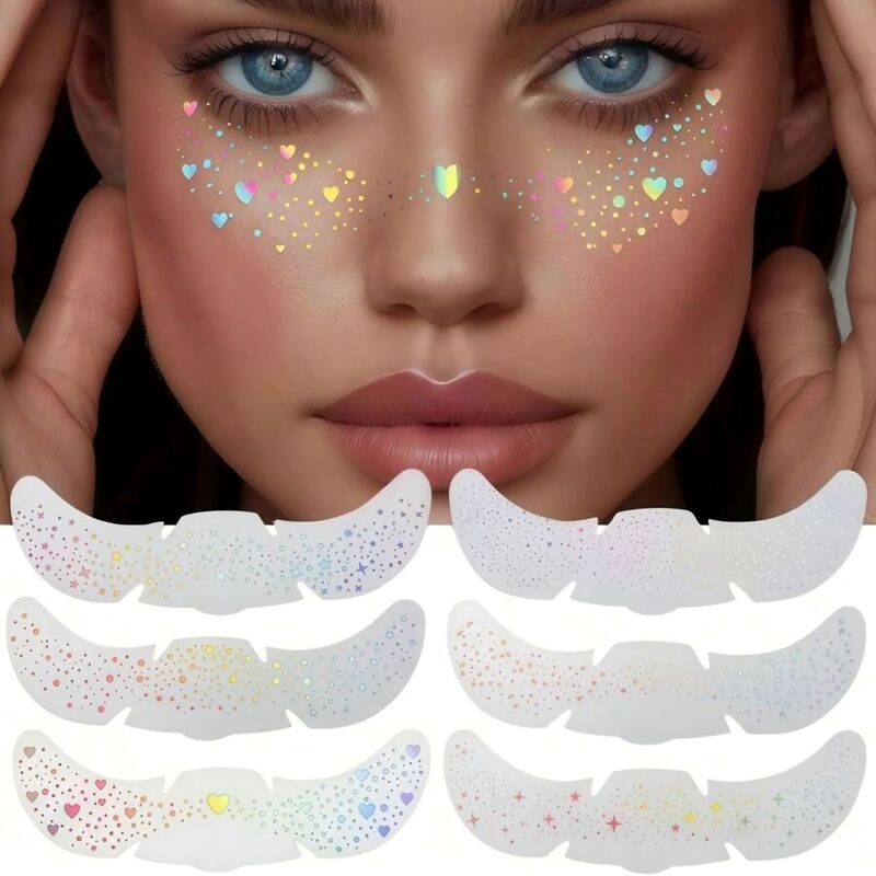 6-Piece Set of Glitter Laser Freckle Stickers for Party, Music Festival Makeup, Waterproof Temporary Tattoo Stickers, Cross-Border