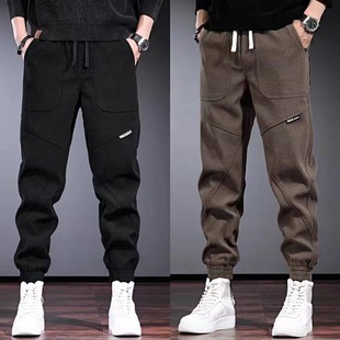 Pants men's autumn and winter men's casual sweatpants plus velvet thickened corduroy sweatpants handsome leg-tie loose harem pants