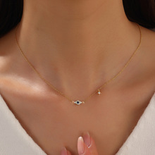 亚马逊时尚百搭恶魔之眼十字链条项链女锆石钻吊坠颈部锁骨项链