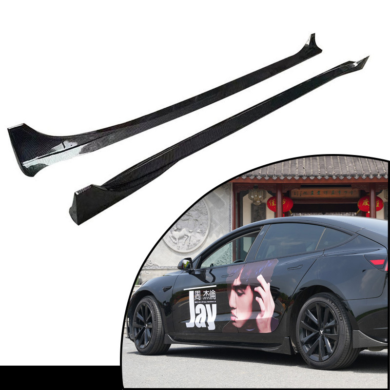 Skirt Rear Lip Spoiler: 适用于焕新版特斯拉Model3 Big Surrounded - side-skirt-carbon-fiber