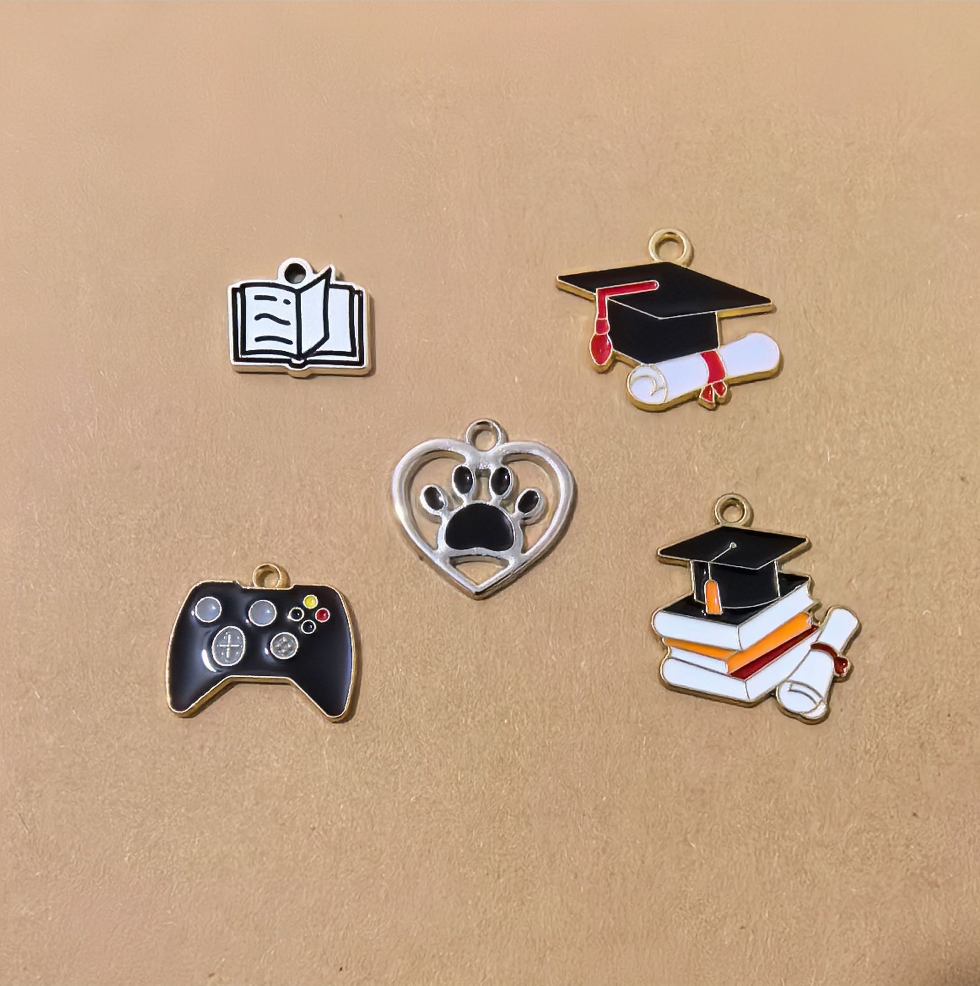 A Variety of European and American Cross-Border Personalized Alloy Jewelry Accessories, Graduation Season Charm Doctor's Hat, Book, and Game Pendant Charms