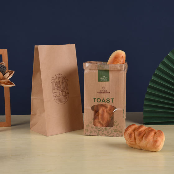 Spot wholesale Kraft paper bag bread baking packaging bag square bottom disposable take-out supermarket packaging hand-held paper bag