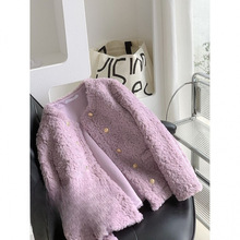 仿獭兔毛新款小香风双排扣外套女2024秋冬季气质加厚皮毛一体上衣