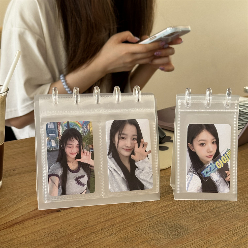 반투명 사진 앨범 데스크탑 테이블 3인치 2칸 단일 그리드 간단한 투명 카드 앨범 스타 카드 보관 앨범 버섯 구멍