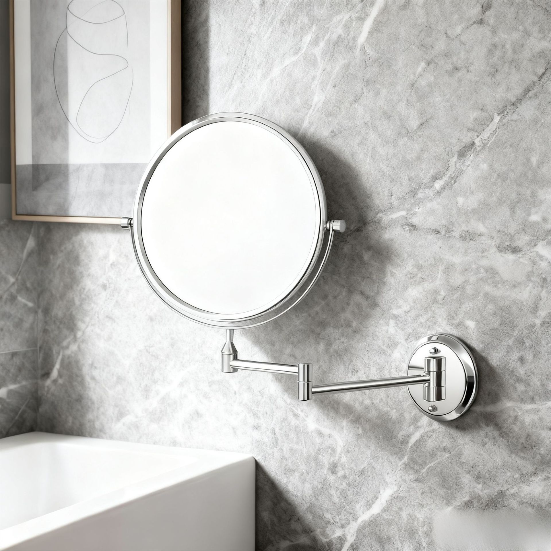 Space Aluminum Makeup Mirror, No-Drill Hotel Bathroom Wall-Mounted Beauty Mirror, Extendable and Foldable Bathroom Mirror