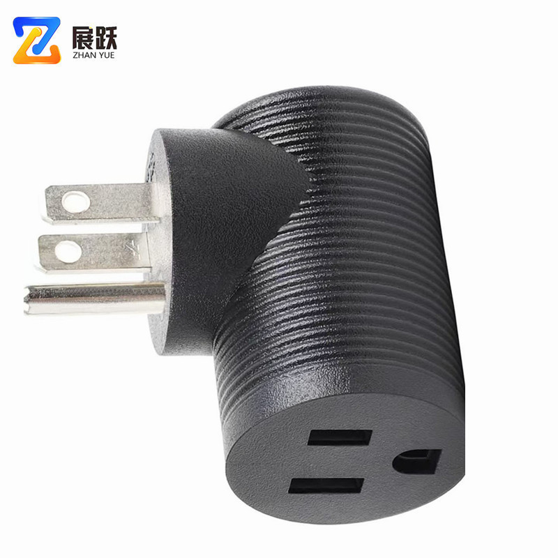 5-15R to 5-15P right angle power adapter, right angle American 3-jaw male and female adapter, 90 degrees