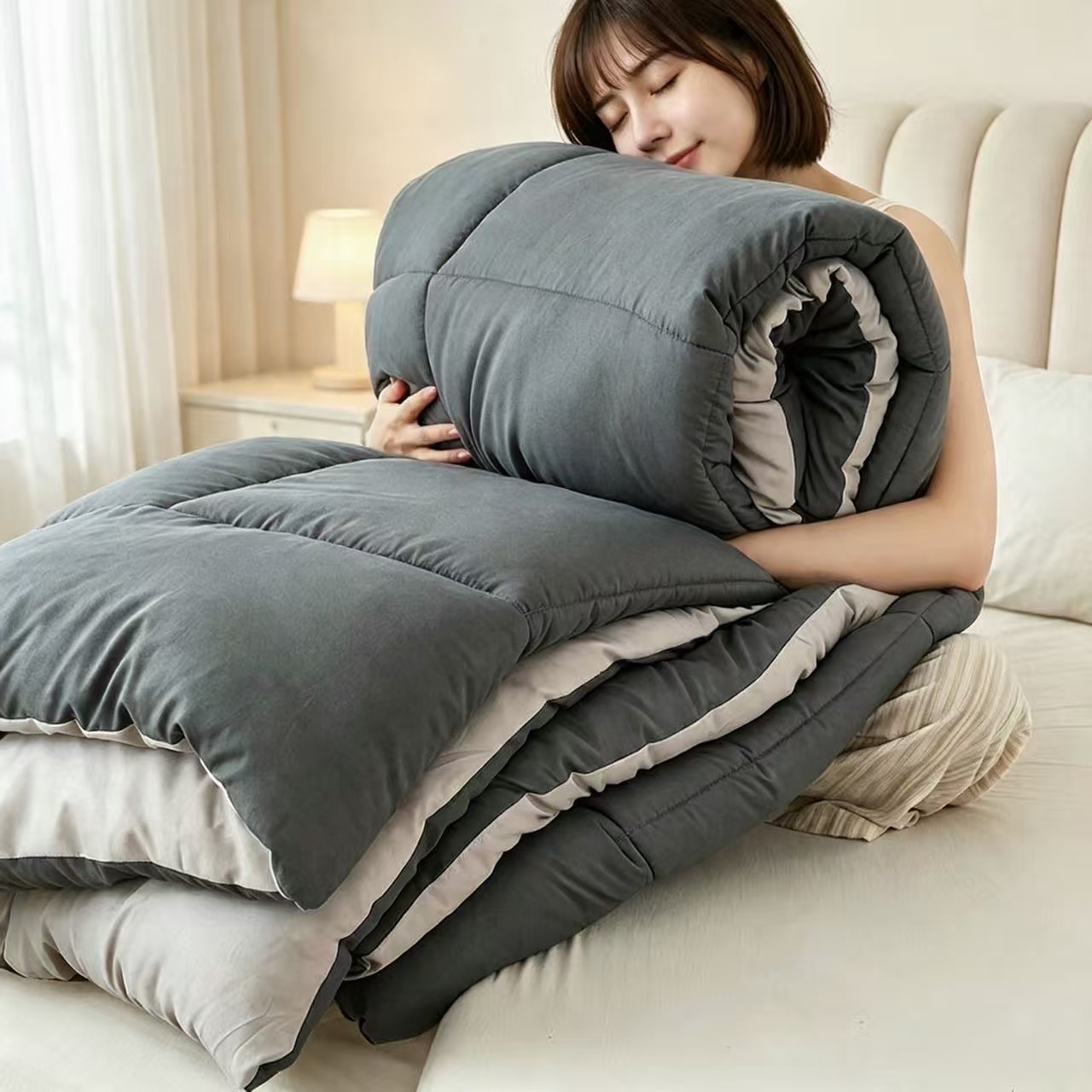 Gray quilt for autumn and winter, warm and thick cotton quilt, winter student dormitory single/double bed core, ultra-thick bedding