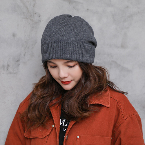 Hat Women's Autumn and Winter Korean Style Plain Wool Hat Trendy Warm Pullover Hat Men's British Versatile Ear Protection Knitted Hat