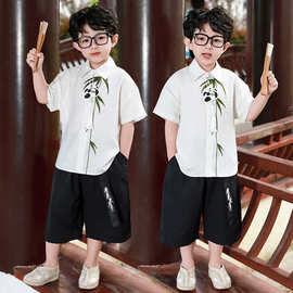 新中式男童短袖套装夏季2026新款中国风儿童汉服夏装日常可穿薄款
