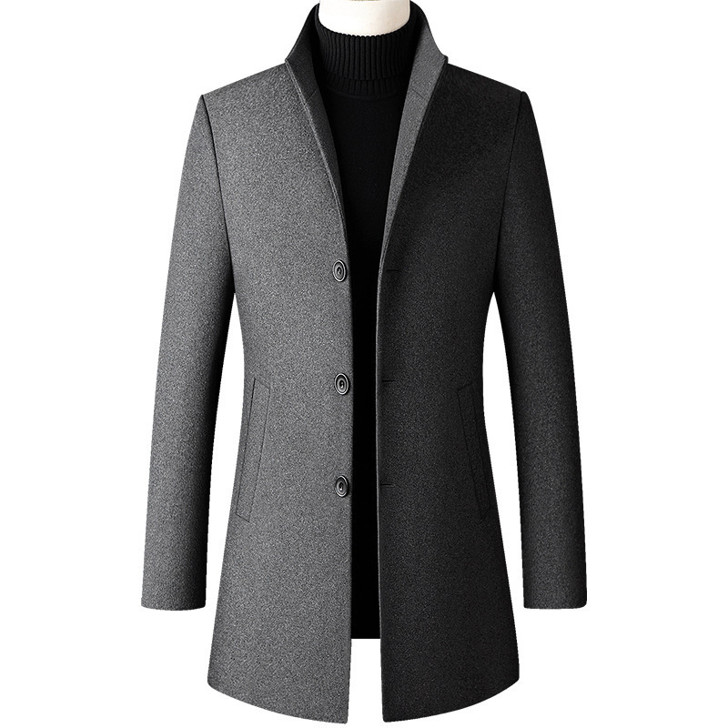 2025 New Autumn and Winter Woolen Coat Men's Mid-Length Men's Wool Woolen Coat Business Woolen Men's Trench Coat