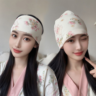 French Pastoral Style Romantic Pure Cotton Headband for Pregnant Mothers, Warm Head Protection, Windproof Postpartum Maternity Hat, Confinement Hat, Headscarf