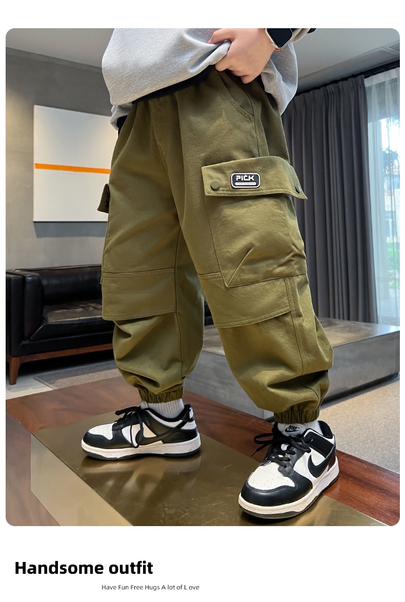 BOYS MARKET 別注／German Cloth Cargo Pants YiZYiF Kids Boys Black Dungarees Casual Moisture-Wicking Cargo