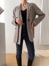 90029秋冬新款韩国女西服版毛呢帅气拼接气质双面手缝羊毛外套