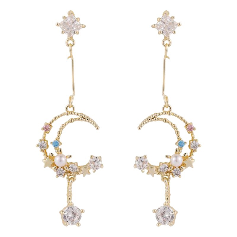 Estilo coreano Micro con incrustaciones de ZIRCON pendientes Retro japonés y coreano dulce Luna borla pendientes coloridos ZIRCON Lolita pendientes para las mujeres