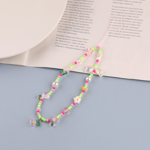 Sweet light color girly style bow cute candy mobile phone chain ccd camera hanging chain headphone anti-lost chain