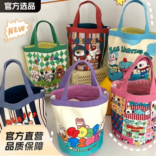 Cute Graffiti Canvas Bucket Bag Children's Fun Illustration Portable Mommy Storage Bag Student Handbag Work Lunch Bag