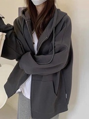 加绒卫衣女2025新款秋季小个子韩系慵懒风连帽开衫拉链外套