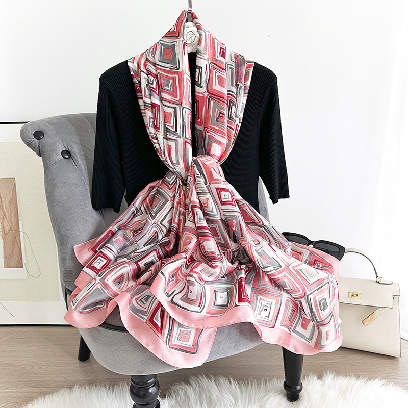Estilo coreano estilo geométrico bufanda de seda de alta calidad falda exterior femenina a juego chal de decoración de moda bufanda de regalo para madre