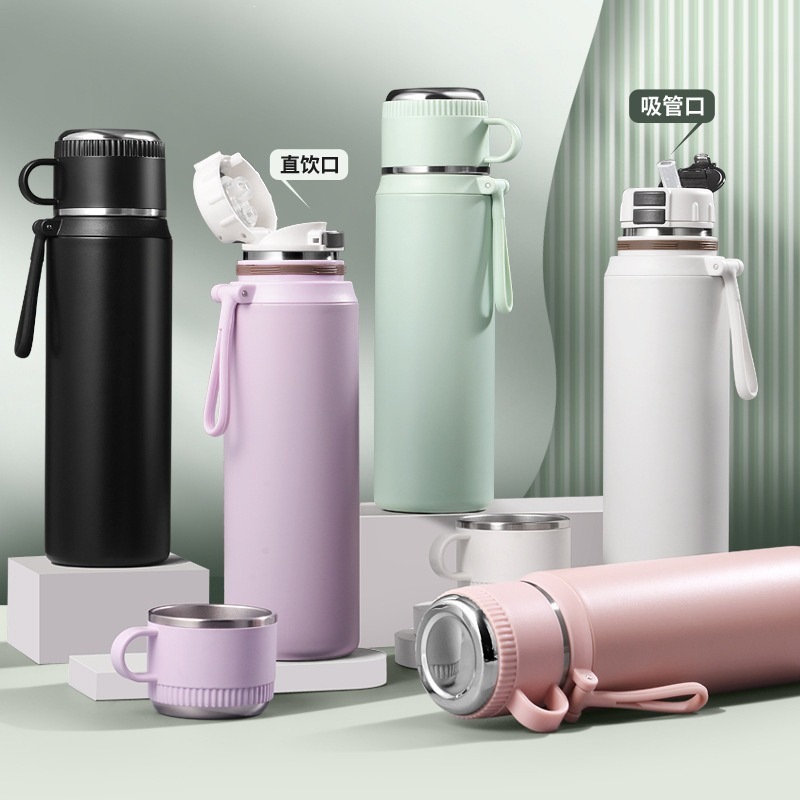 Chuangwu Society Taza de aislamiento térmico para niños, estudiantes de secundaria y secundaria 316 acero inoxidable taza de agua de paja especial para mujeres portátiles