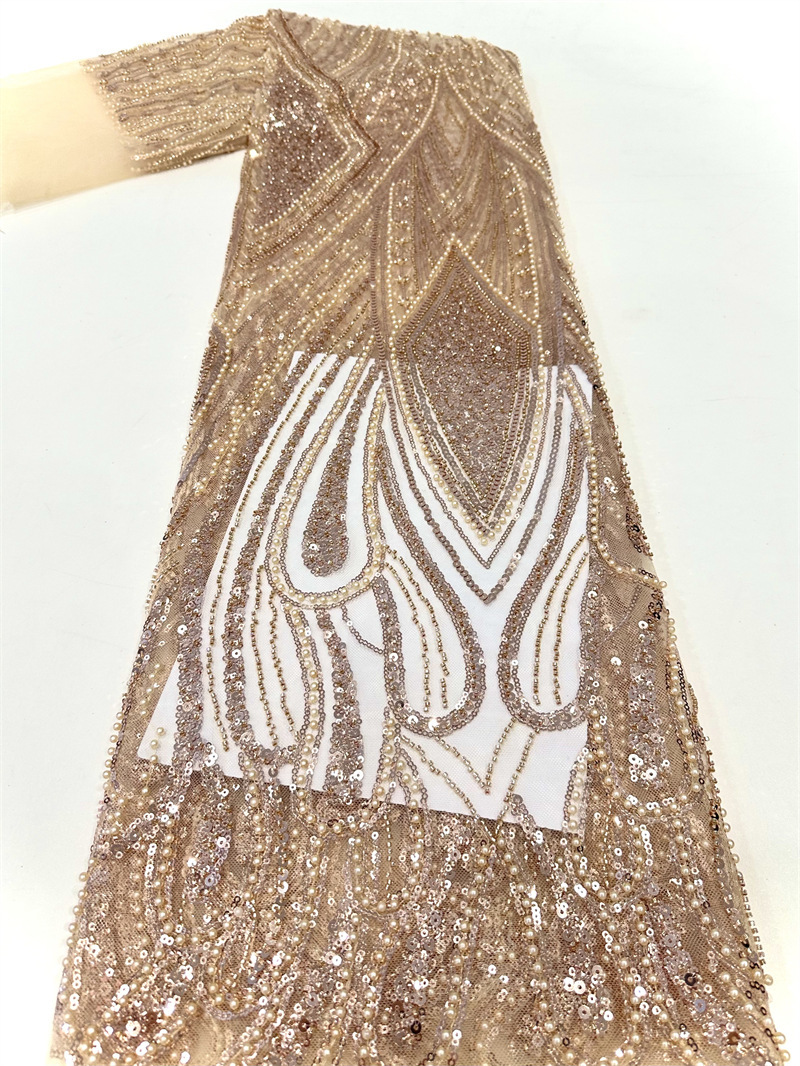 Gorgeoso hilo de malla sequinilla tubo de perlas bordado tela vestido de boda moda falda de moda tela comercio exterior spot transfronterizo