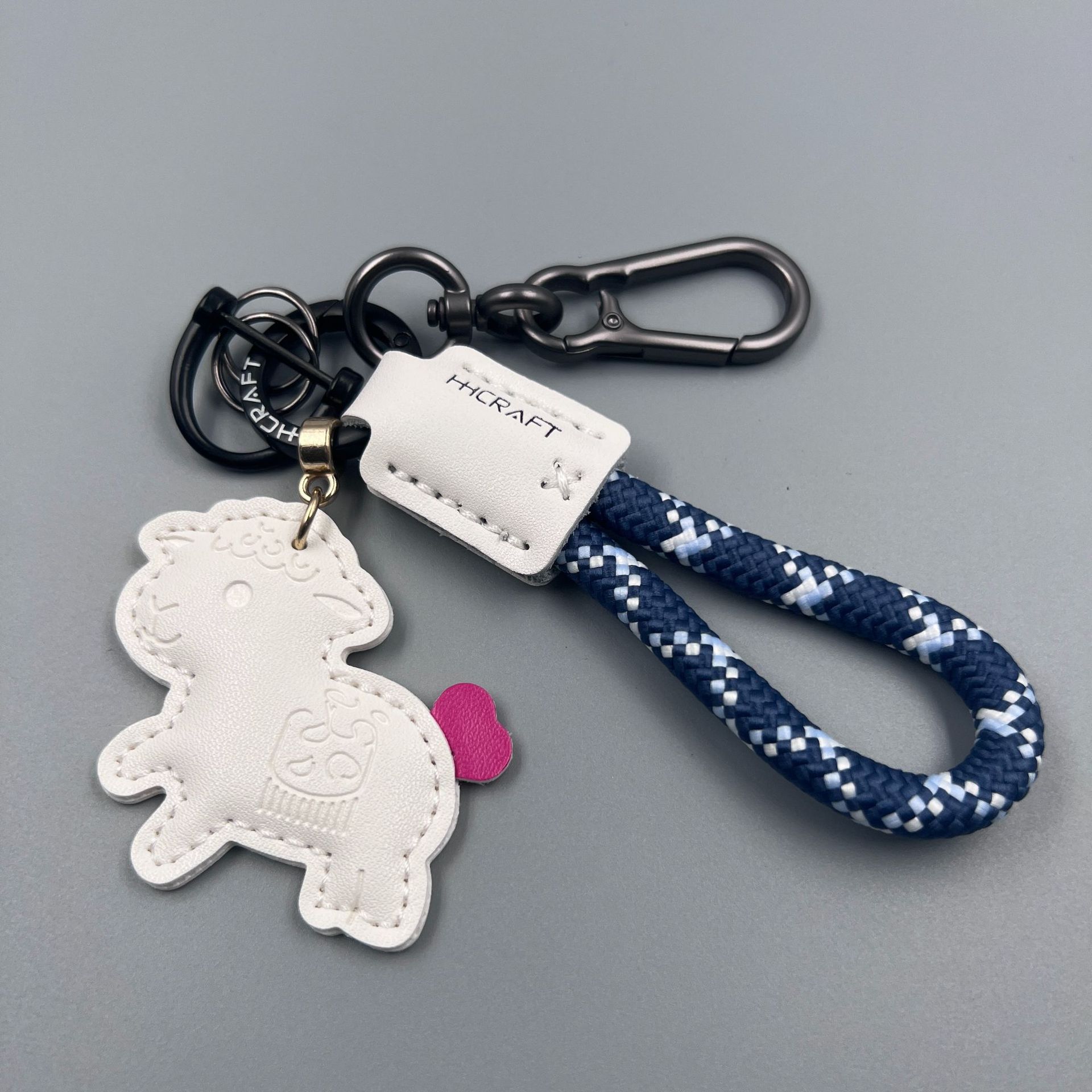 Cartoon New Style Little Sheep Keychain Creative Car Key Ring Leather Handmade Woven Rope Bag Pendant Gift