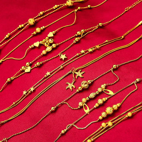 Japanese and Korean fashion little red book same style anklet Vietnamese sand gold gold-plated summer love bell multi-line anklet for women