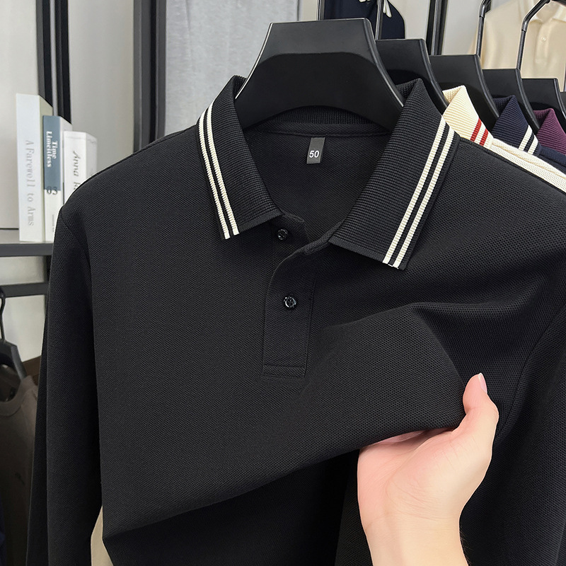 秋冬新款纯色翻领加厚加棉休闲百搭时尚男士T恤感打底衫上衣