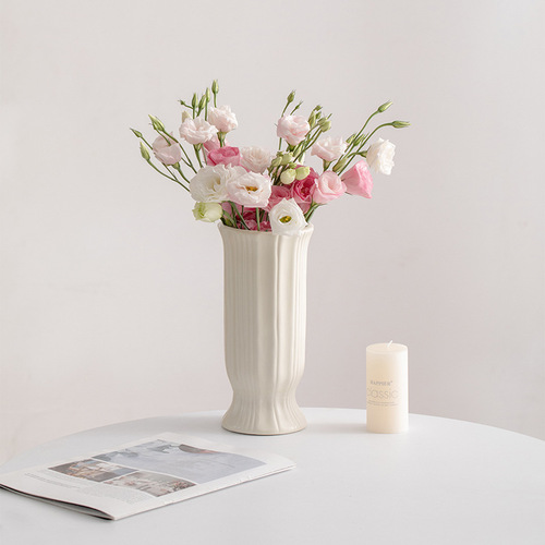 Nordic Minimalist Creamy Modern Ceramic Flower Vase Decor Dried Flowers Entrance Hall Living Room Flower Arrangement Dining Table Ornament