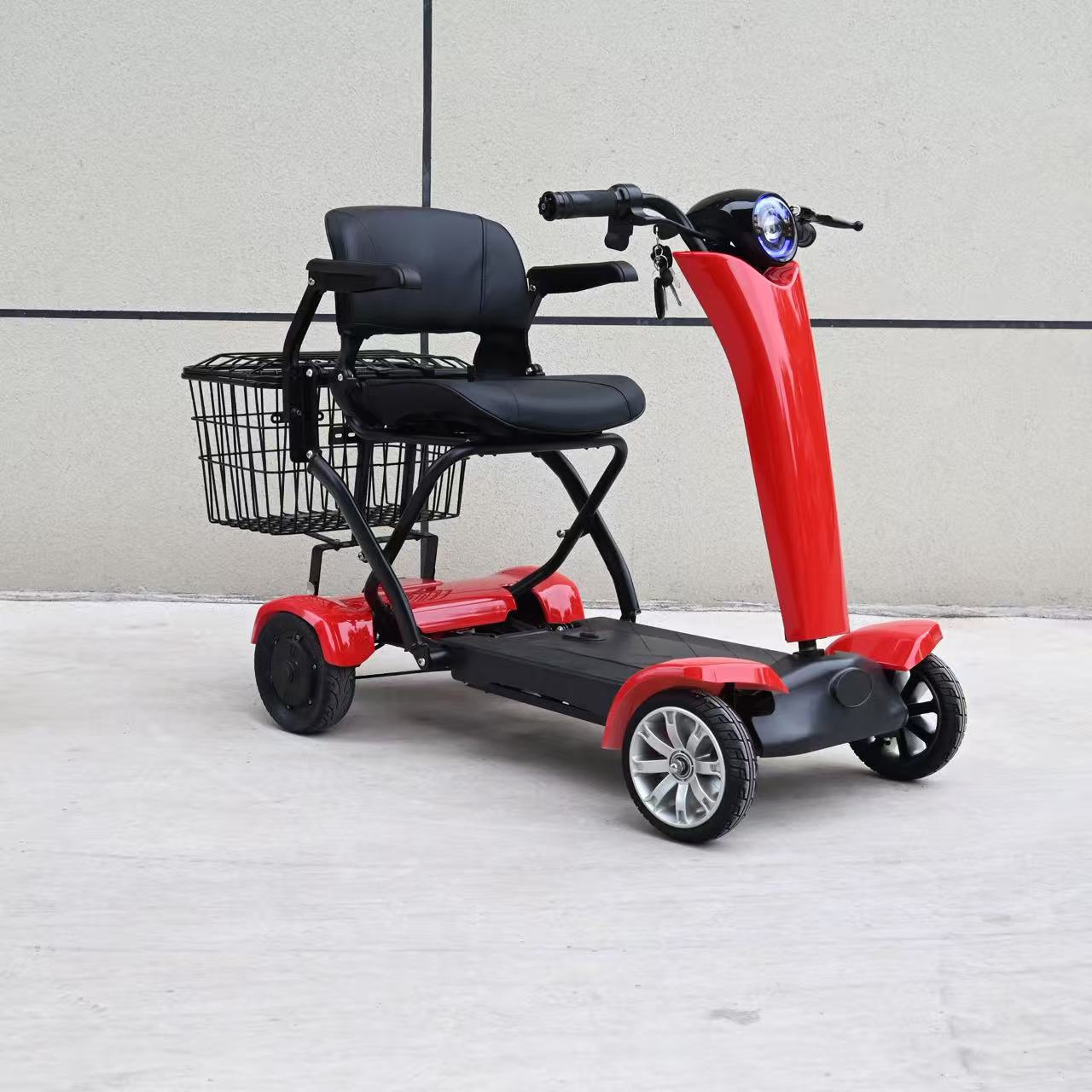 Automatic Folding Electric Scooter for the Elderly, Four-Wheel Portable Electric Mobility Aid for Seniors, Travel Electric Vehicle with Intelligent Long-Range Battery
