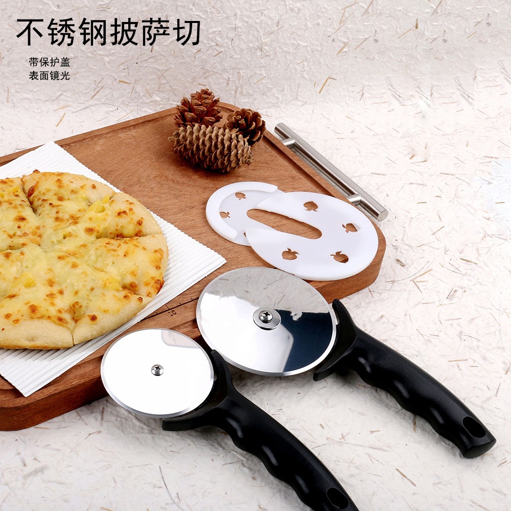 Stainless steel pizza cutter, household roller pizza knife, baking tool with protective cover, pizza wheel cutter