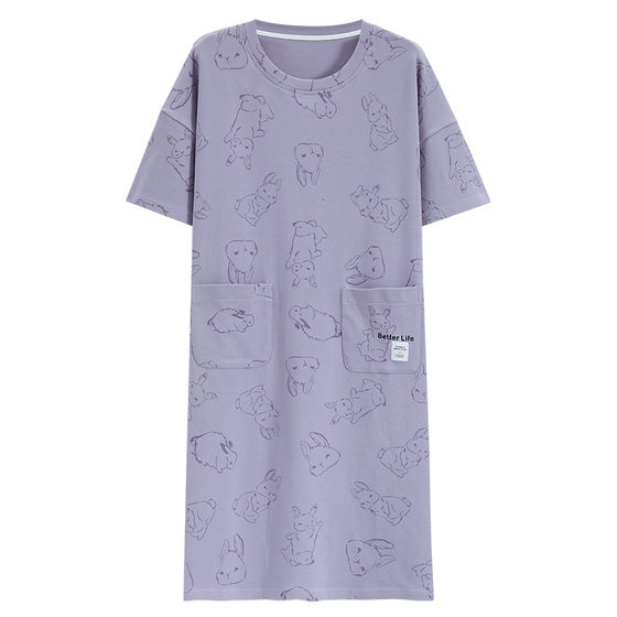 [Super Soft] Class A Bacteriostatic Nightgown Women's Summer Cotton Short Sleeve Medium and Long Leisure plus size Summer Home Wear