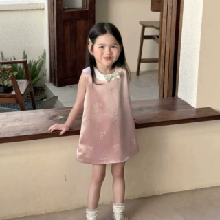 小香风~女童蝴蝶结浮雕礼服裙背心裙公主裙时髦好看潮范