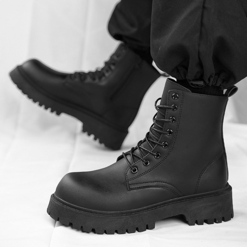 Otoño Martin botas zipper lateral hombre zapatos de cuero de altura británicos botas de cuero de cintura alta retro pareja botas de moto impermeables