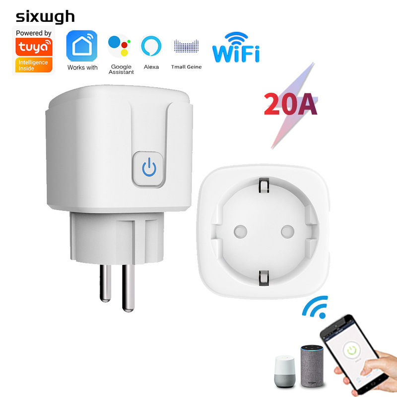 Graffiti wifi smart socket 20A with electricity metering AI voice mobile phone remote control European gauge plug socket Graffiti wifi smart socket 20A with electricity metering AI voice mobile phone remote control European gauge plug socket