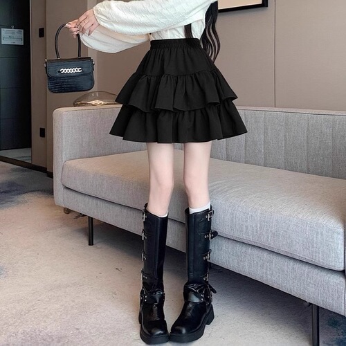 White pleated skirt for women's summer 2025 new style high-waist slimming a-line ruffled puffy skirt cake short skirt