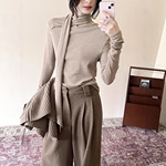 GRACETINAHOO冬法式不规则飘带领慵懒通勤气质百搭长袖T恤TB953