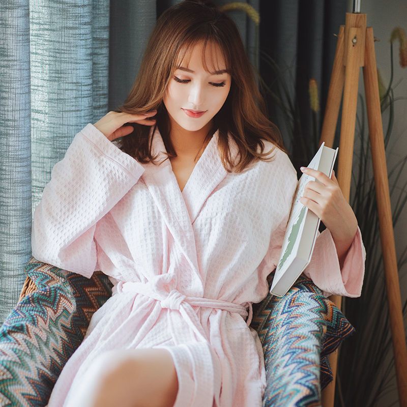 봄과 가을 얇은 잠옷 느슨한 와플 목욕 가운 남성과 여성을위한 호텔 코트 야드 목욕 가운 봄과 여름 아침 가운 커플 잠옷
