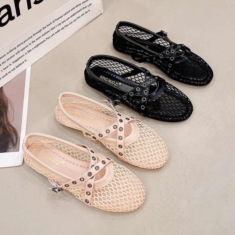 Primavera y verano hueco nuevo tipo una hebilla sandalias zapatos de malla 2026 marizhen zapatos de moda para mujeres