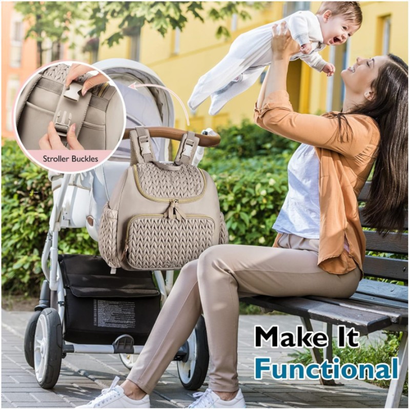 Bolsa transfronteriza multifuncional para madres y bebés, bolsa de moda para madres, mochila de hombro de gran capacidad, mochila de carrito para bebés, bolsa colgante