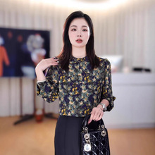 时尚蓝色长袖衬衫女士春夏装2025年新款显瘦洋气衬衣