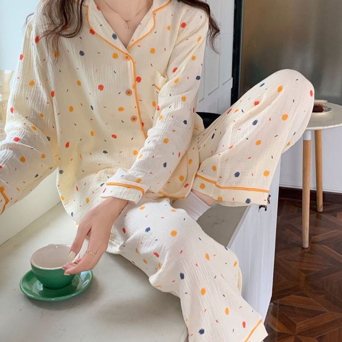 C 컬러 웨이브 도트 주름 천