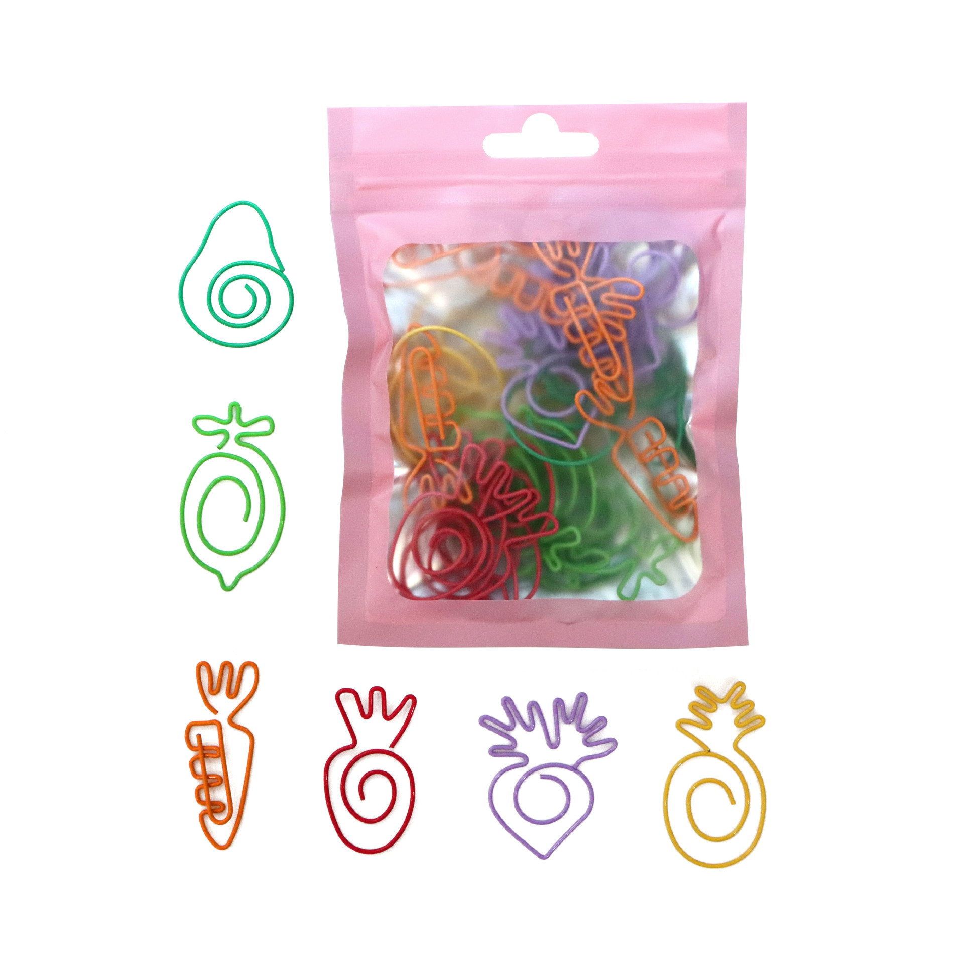 Los clips de papel de color de Venta caliente transfronteriza se adaptan a clips de papel creativos de forma especial clips de papel bolsa ciega 30 paquetes de Oficina Creativa