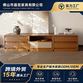 现代樱桃木简约电视柜带抽屉实木开放式储物柜侘寂风家用客厅柜子