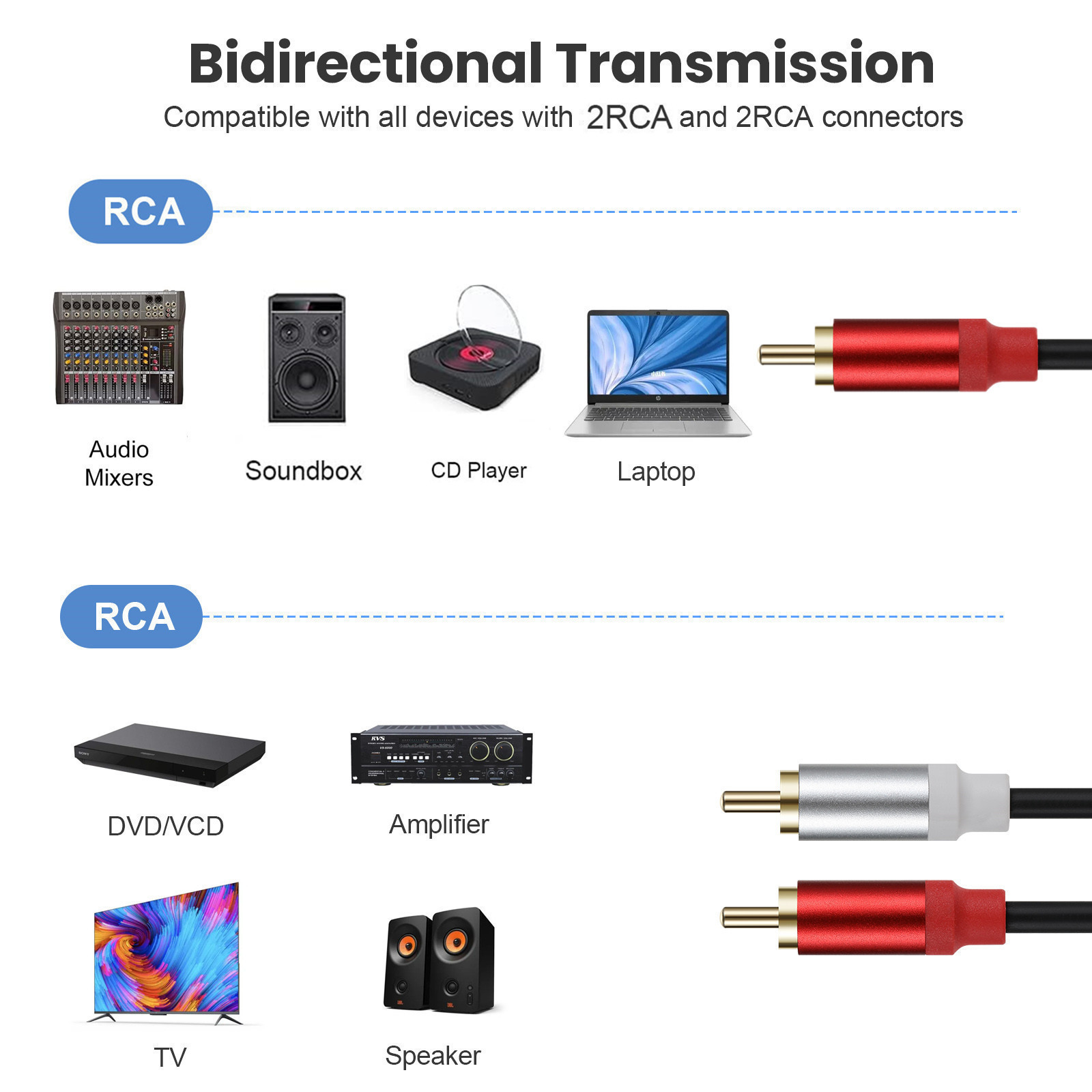 Super soft metal shell Gold copper core RCA one point two lotus one lotus, one drag, two audio cable automobile power amplifier home theater 3