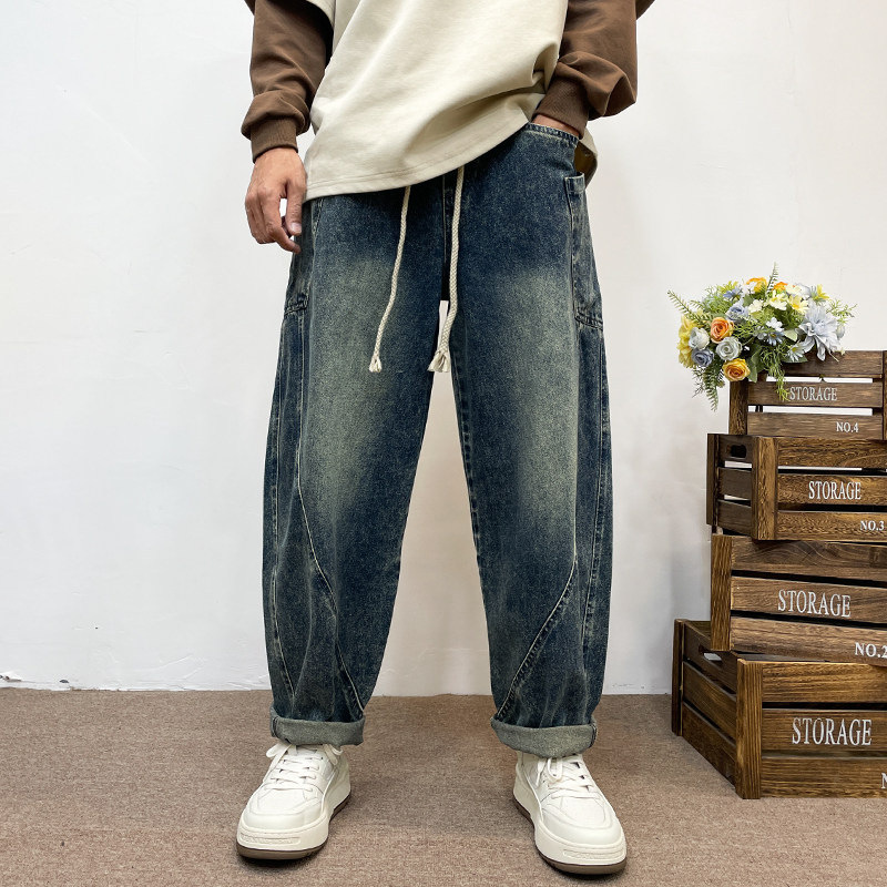 Men's Light Blue Washed Harem Jeans Casual American Style Trendy Spring Summer Wear Versatile Comfortable Fit Denim Pants_voghion.com