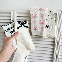蝴蝶結襪子女 春夏季中筒襪薄款吸汗長襪黑白百搭ins潮諸暨襪子