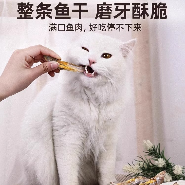 Aperitivos para gatos liofilizados de pescado de primavera, suplementos de calcio, pescado seco lleno de semillas, nutrición, bocadillos para gatos, recompensas de entrenamiento para mascotas