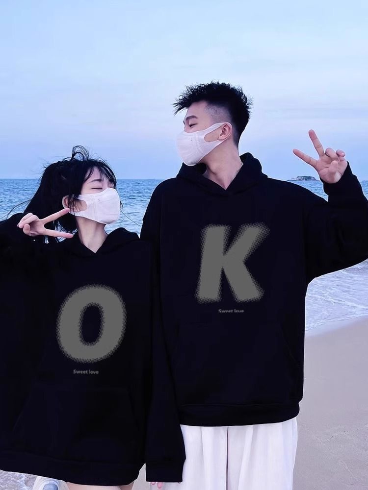 秋冬oversize加绒连帽卫衣男女上衣特别情侣装潮牌班服保暖打艺瑾