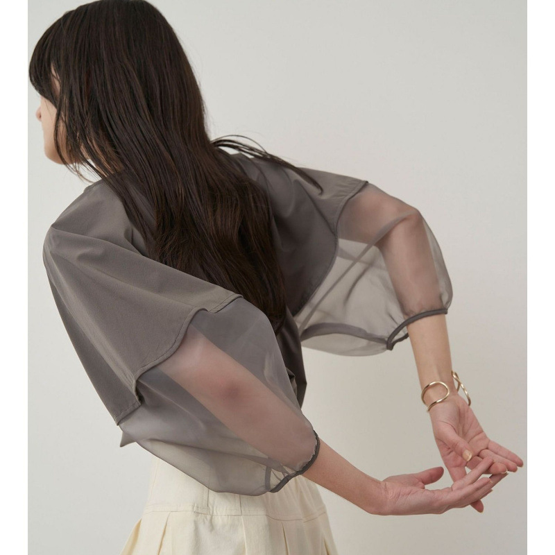Multiplication New Designer Lantern Sleeve Stitching Women's High-end Women's Top Fashion White Collar Shirt